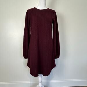 Francesca’s NWT Sweater Dress Burgundy Red Cable Knit Long Sleeve - No Belt